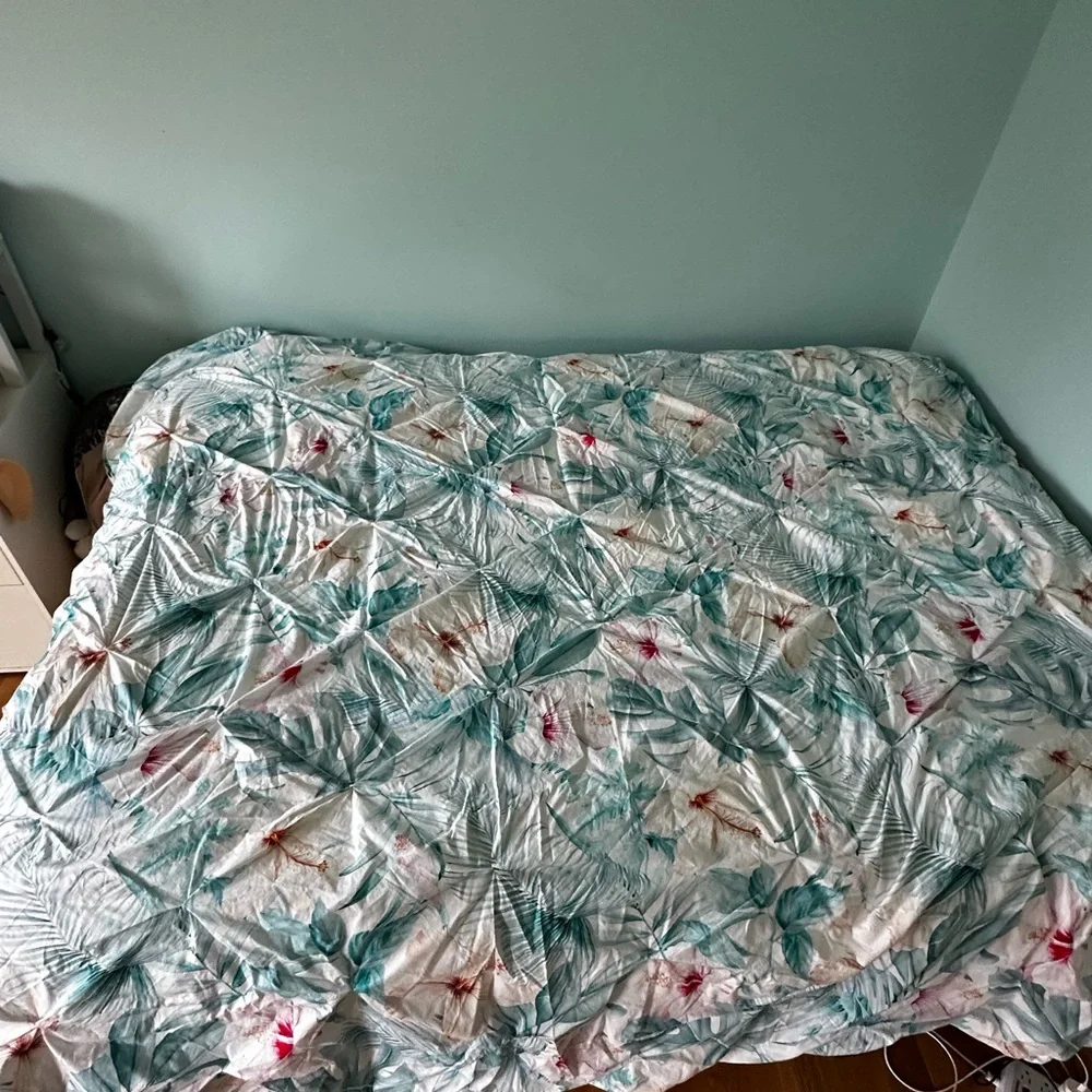 Pottery Barn Teen Tropical Floral Duvet Cover - Green and Pink